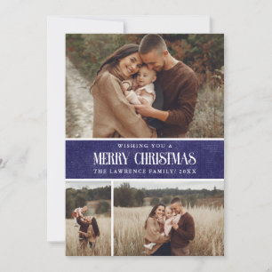 Tarjeta Festiva Navidades rústicos de la casa de labranza azul 3 C