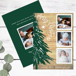 Tarjeta Festiva Navidades Rústicos De Pinos De Madera collage de f