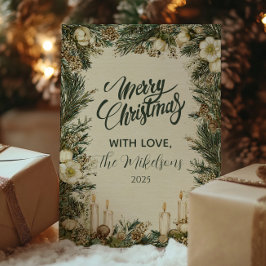 Tarjeta Festiva Navidades Rústicos de Velas de Pinecone