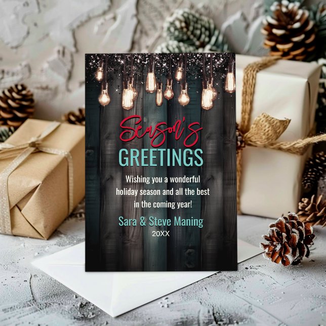 Tarjeta Festiva Navidades rústicos lucen feriado marrón (Subido por el creador)