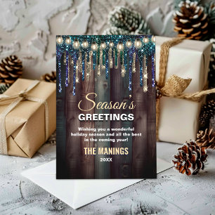 Tarjeta Festiva Navidades rústicos marcan purpurina azul