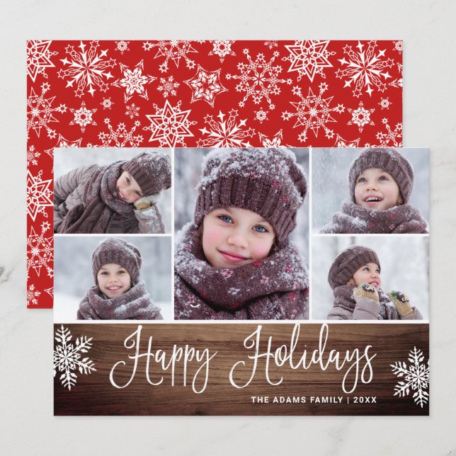 Tarjeta Festiva Navidades Rústicos minimalistas 5 Fotos Saludos (Anverso / Reverso)