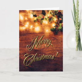 Tarjeta Festiva Navidades Rústicos Pintados - Madera con Holly Tri