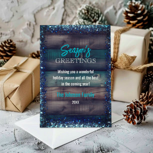 Tarjeta Festiva Navidades rústicos purpurina azul festejo