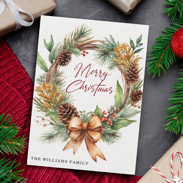 Tarjeta Festiva Navidades Rústicos Secos Florales Pinecone Wreath (Subido por el creador)