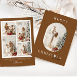 Tarjeta Festiva Navidades Rústicos Terracotta Boho Oval<br><div class="desc">Esta tarjeta plana de doble cara de Feliz Navidad incluye tipografía de escritura moderna,  una foto oval y 4 collage de fotos en la parte posterior. Inserta tus fotos favoritas,  añade un toque personal con tu propio mensaje de corazón y personalizar a tu gusto. Fotos de prostooleh / Freepik.</div>