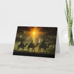 Tarjeta Festiva Navidades sabios de la estrella de oro de Belén