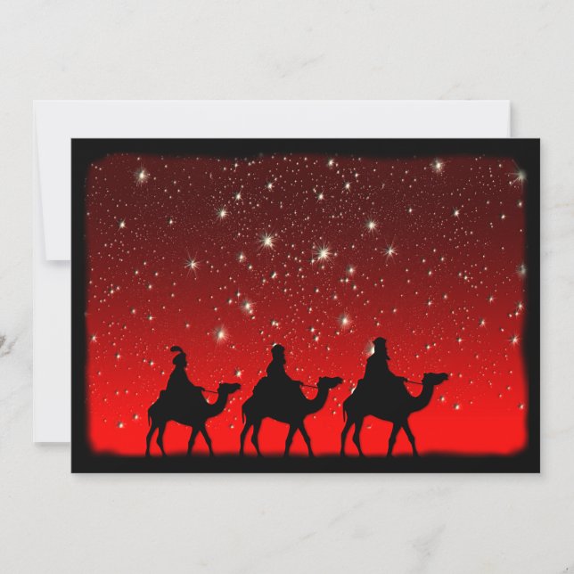 Tarjeta Festiva Navidades sabios hombres Red Sky Star Lite Noche (Anverso)