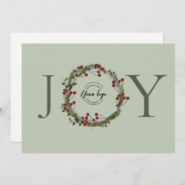 Tarjeta Festiva Navidades Sage Green JOY Personalizado Logo De Wre