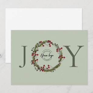Tarjeta Festiva Navidades Sage Green JOY Personalizado Logo De Wre