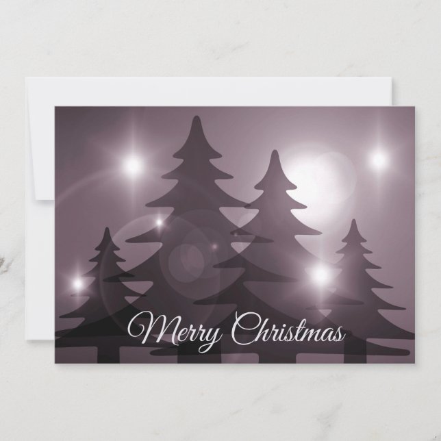 Tarjeta Festiva Navidades saludando a árboles rosados en invierno  (Anverso)