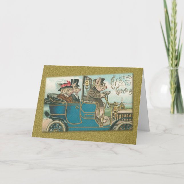 Tarjeta Festiva Navidades saludando a cerdos (Anverso)