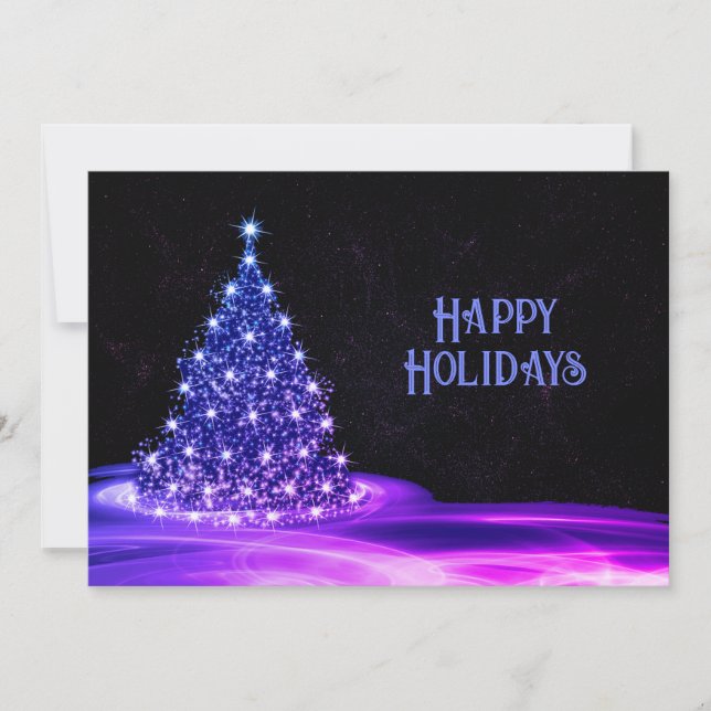 Tarjeta Festiva Navidades saludando al invierno de un árbol morado (Anverso)
