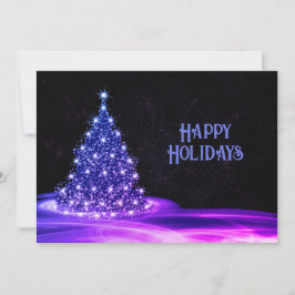 Tarjeta Festiva Navidades saludando al invierno de un árbol morado