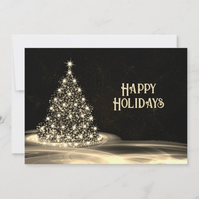 Tarjeta Festiva Navidades saludando al invierno del árbol de oro (Anverso)