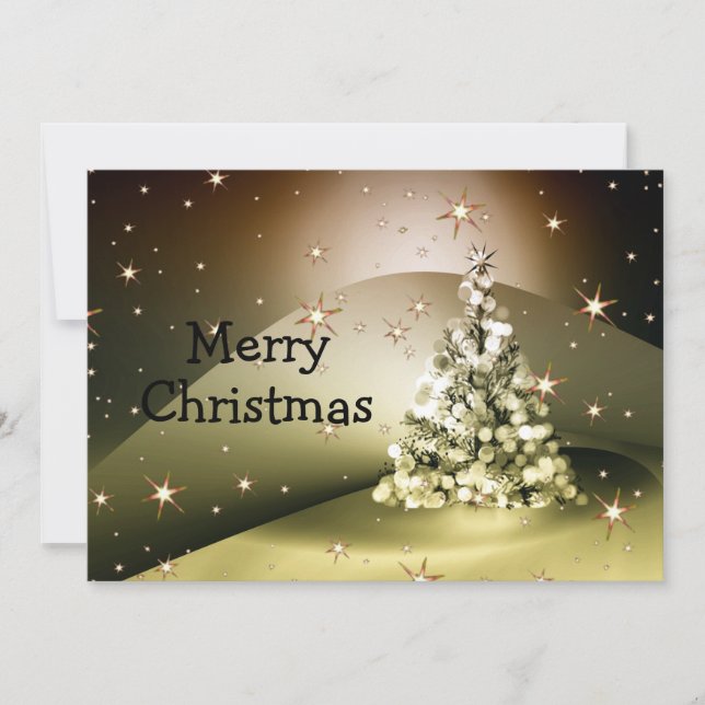 Tarjeta Festiva Navidades saludando estrellas brillantes del árbol (Anverso)