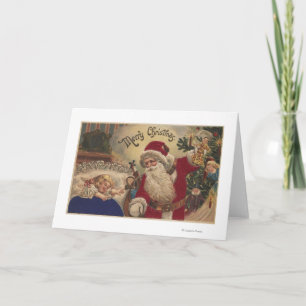 Tarjeta Festiva Navidades saludandoOrnamentos colgantes de Santa