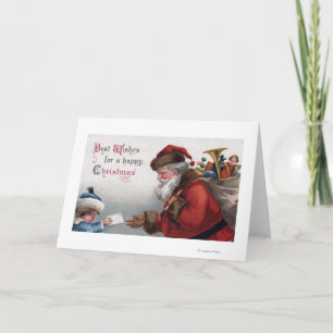 Tarjeta Festiva Navidades saludandoSanta Obteniendo carta