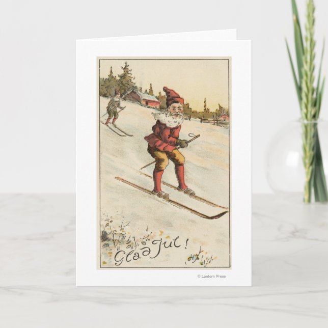 Tarjeta Festiva Navidades SaludandoSanta Skiing (Anverso)