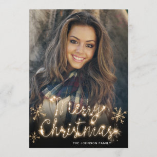 Tarjeta Festiva Navidades Saludo FOTOGRÁFICO con guion de esparkle