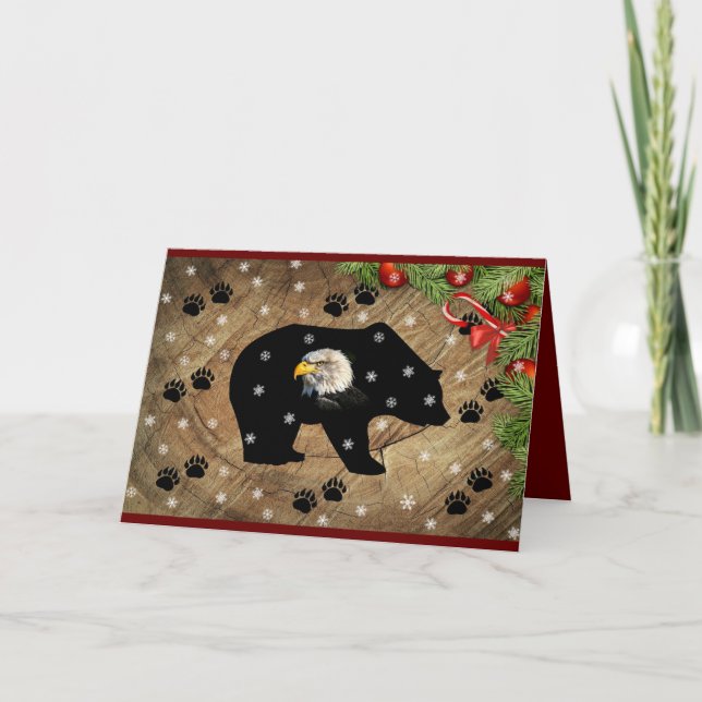 Tarjeta Festiva Navidades: Salvaje de águila calva de oso negro (Anverso)