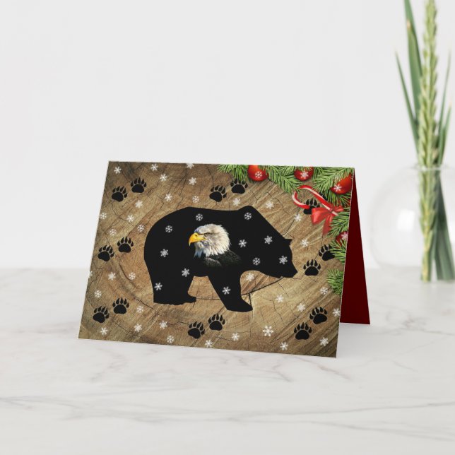 Tarjeta Festiva Navidades: Salvaje de águila calva de oso negro (Anverso)