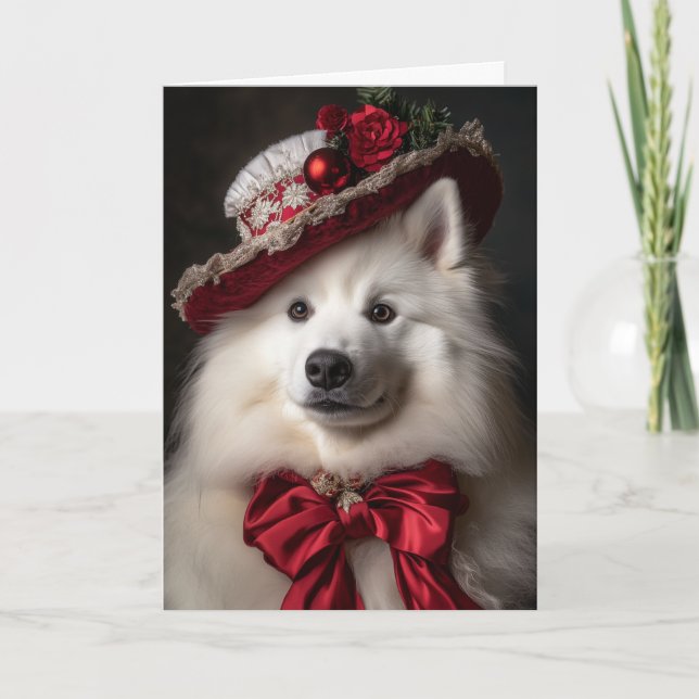 Tarjeta Festiva Navidades Samoyed de Victoria (Anverso)