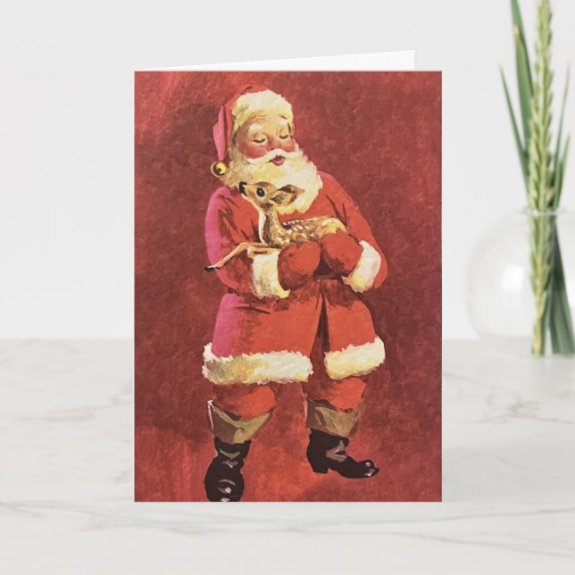 Tarjeta Festiva Navidades Santa Claus Baby Reindeer personaliza (Anverso)