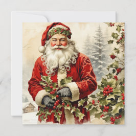 Tarjeta Festiva Navidades Santa Claus con Holly Berry