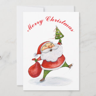 Tarjeta Festiva Navidades Santa Claus Cute pintando acuarela