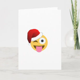 Tarjeta Festiva navidades santa claus emoji guiñada por el ojo