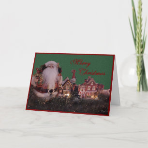Tarjeta Festiva Navidades Santa con pueblo