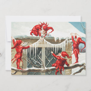 Tarjeta Festiva Navidades Santa Elves decorando su casa