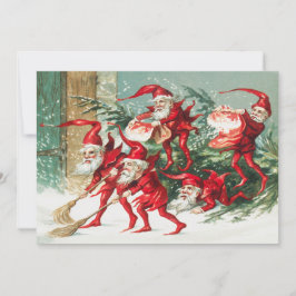 Tarjeta Festiva Navidades Santa Elves en vacaciones nevadas