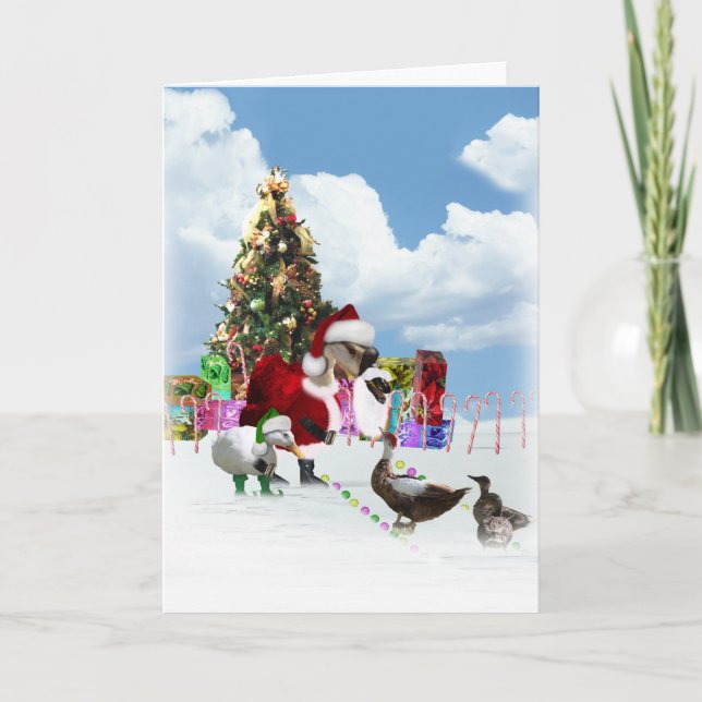 Tarjeta Festiva Navidades Santa Goose Y Ducks (Anverso)