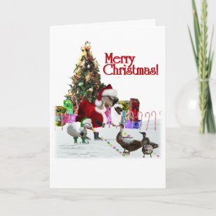Tarjeta Festiva Navidades Santa Goose Y Ducks
