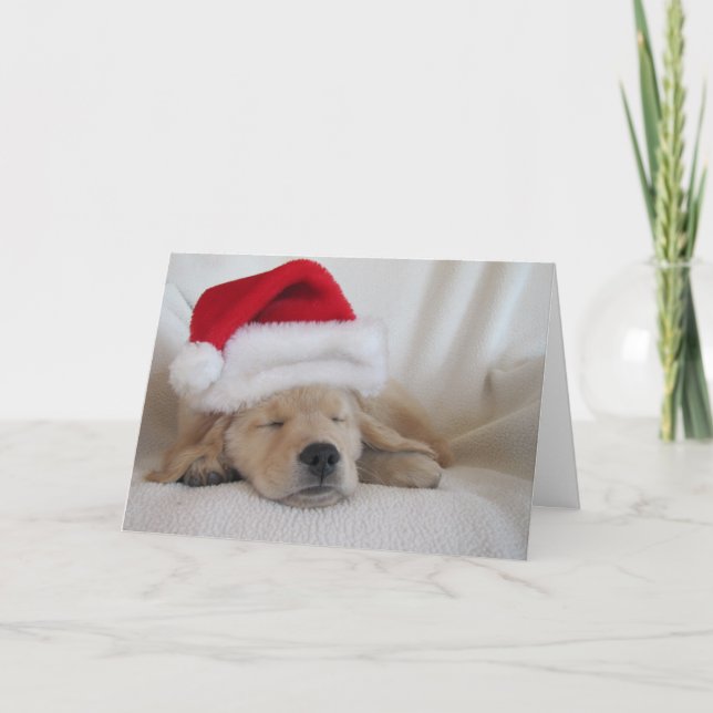 Tarjeta Festiva Navidades Santa Hat Pup (Anverso)