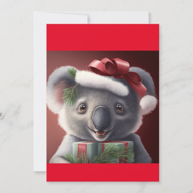 Tarjeta Festiva Navidades Santa Koala con camiseta (Anverso)