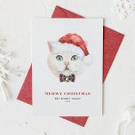 Tarjeta Festiva Navidades Santa Meowy del gato británico de Shorth<br><div class="desc">¡Felices Fiestas! Envíe saludos de vacaciones a la familia y amigos con una tarjeta plana de Navidades con temática de gato. Cuenta con un ilustracion acuarela de un lindo gato británico de pelo corto con un sombrero de Santa y corbata de arco de escote. Los textos son totalmente editables. Personalice...</div>