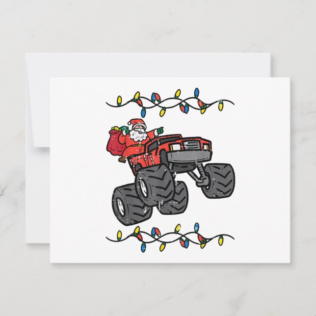 Tarjeta Festiva Navidades Santa Monster Camión Niños Niños Toddler (Anverso)