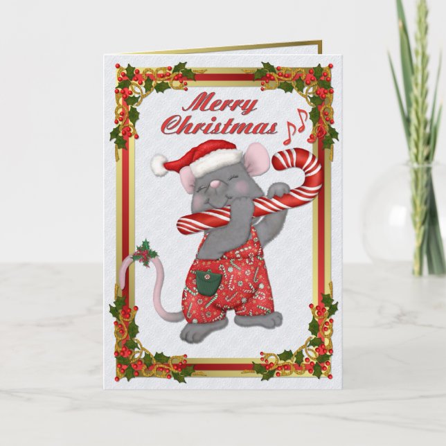 Tarjeta Festiva Navidades Santa Mouse Tunes (Anverso)