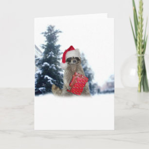 Tarjeta Festiva Navidades Santa Raccoon Bandit