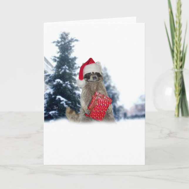 Tarjeta Festiva Navidades Santa Raccoon Bandit (Anverso)