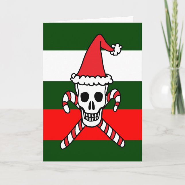 Tarjeta Festiva Navidades Santa Skull y Crossbone (Anverso)