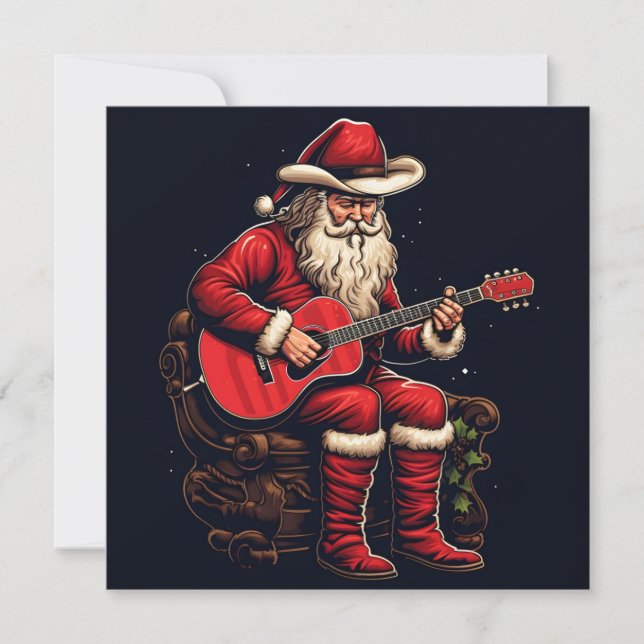 Tarjeta Festiva navidades santa tocando guitarra (Anverso)