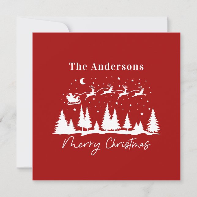 Tarjeta Festiva Navidades santa y trineo de renos (Anverso)