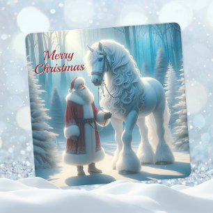 Tarjeta Festiva Navidades Santa y White Horse Magic