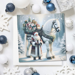 Tarjeta Festiva Navidades Santa y White Horse Magic