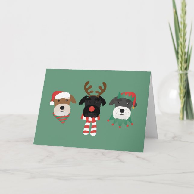 Tarjeta Festiva Navidades Schnauzer Dogs (Anverso)