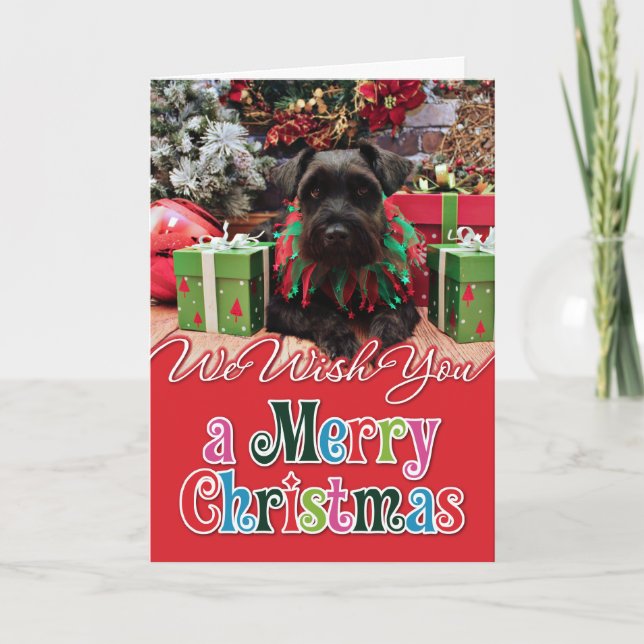 Tarjeta Festiva Navidades - Schnauzer Mix - Bentley (Anverso)